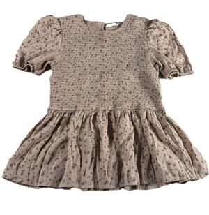 MINE Juniors Large Brown Floral Smocked Peplum Blouse Puff Sleeve Boho